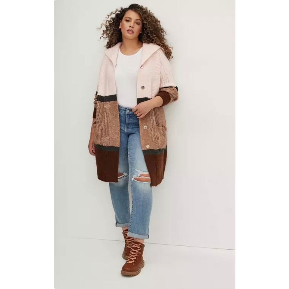 NWT TORRID Sweater Size 1X‎ Hooded Knit Cardigan Open Front Duster Sweater